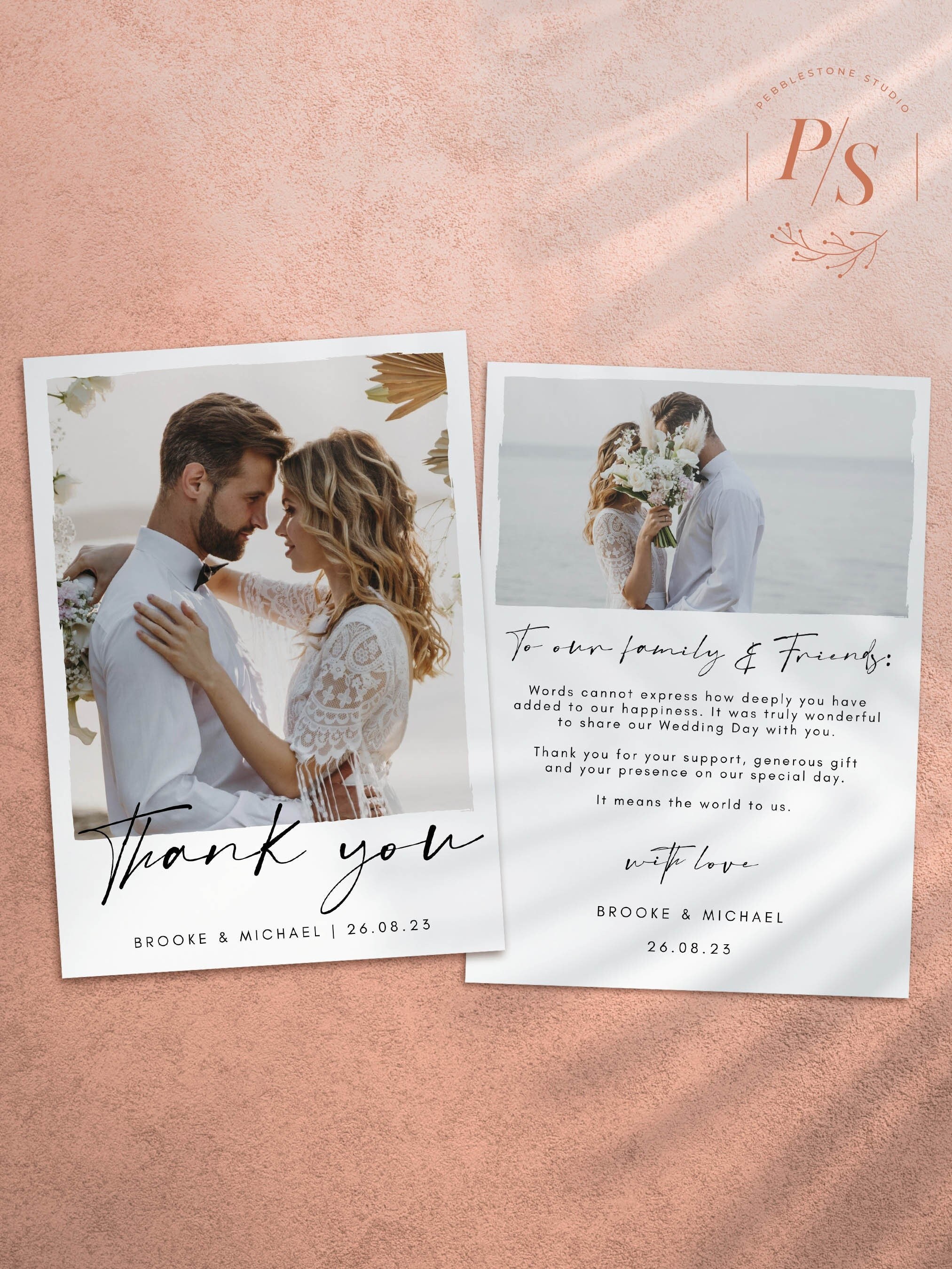Minimalist Wedding Thank You Card, Printable Photo Card Template ...