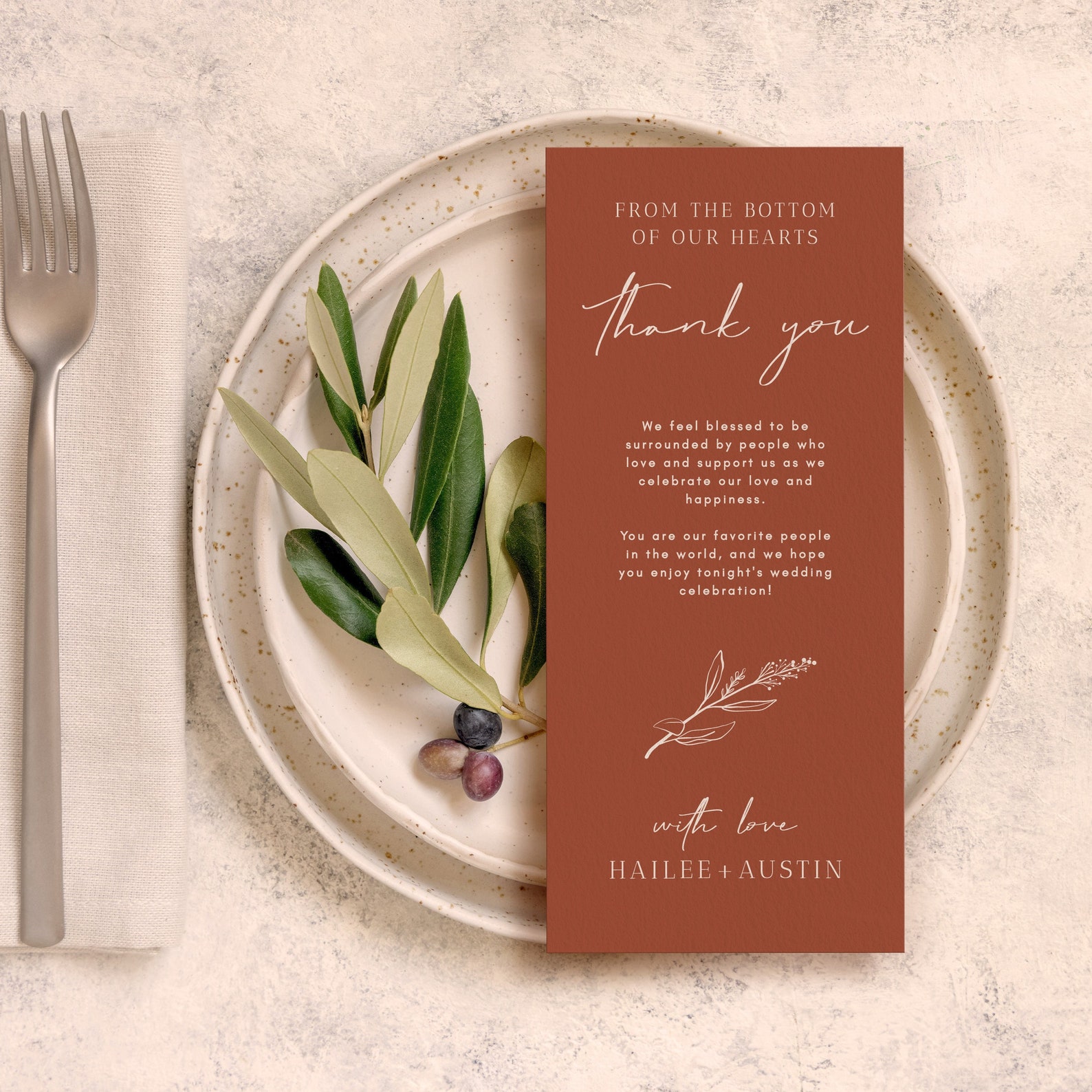 Terracotta Wedding Table Thank You Card | Editable Thank You Note ...