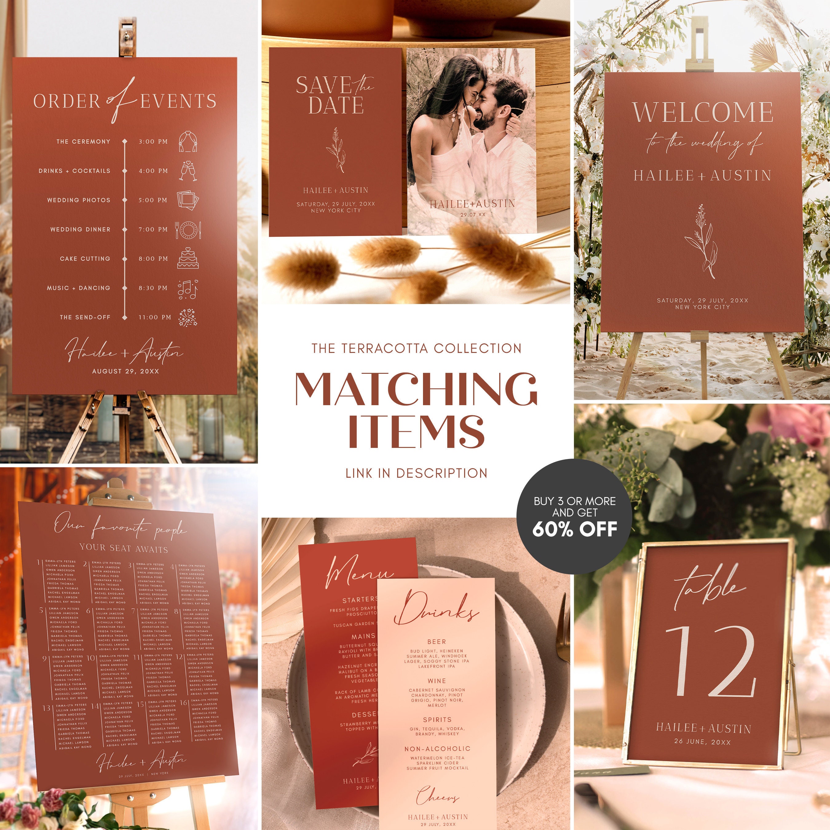 Terracotta Wedding Photo Thank You Card Template, Editable Burnt Orange ...