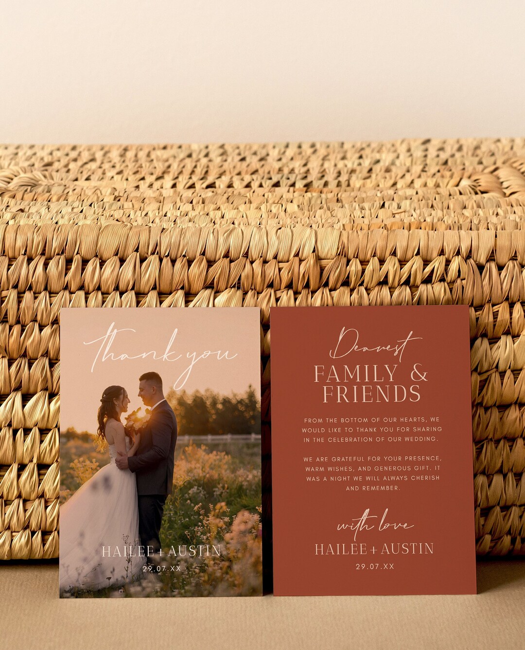 Terracotta Wedding Photo Thank You Card Template, Editable Burnt Orange ...