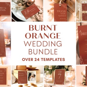 Burnt Orange Wedding Signs Bundle Suite Editable Templates, Boho Wedding Sign Bundle, Modern Minimalist Invite Suite Templett Printable #H1