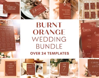 Burnt Orange Wedding Signs Bundle Suite Editable Templates, Boho Wedding Sign Bundle, Modern Minimalist Invite Suite Templett Printable #H1
