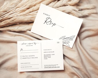 Modern RSVP Postcard Editable Template for Minimalist Wedding, Printable Rsvp Postcard, Elegant RSVP Postcard Templett, Instant Download #MI