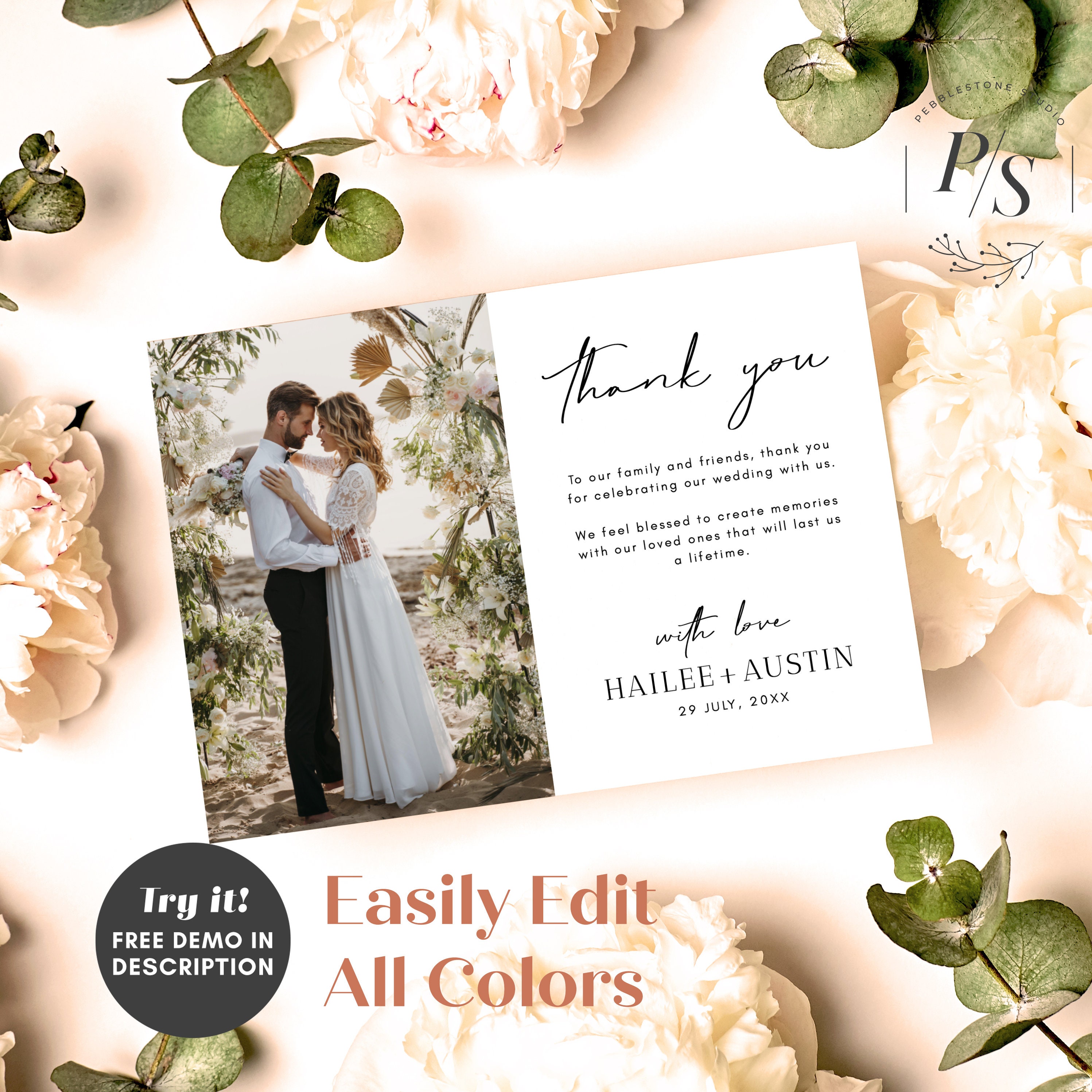 Terracotta Wedding Photo Thank You Card Editable Template | Burnt ...