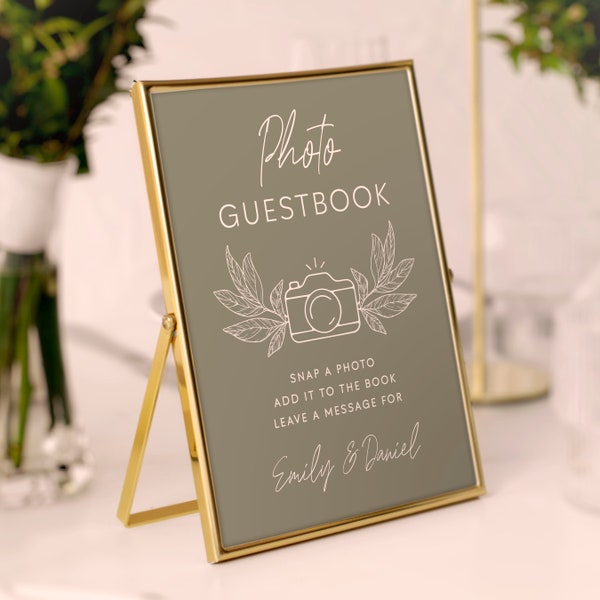 Salie groene bruiloft foto gastenboek teken afdrukbare sjabloon Camera foto gastenboek teken foto gastenboek tafel teken doe het zelf #SG1