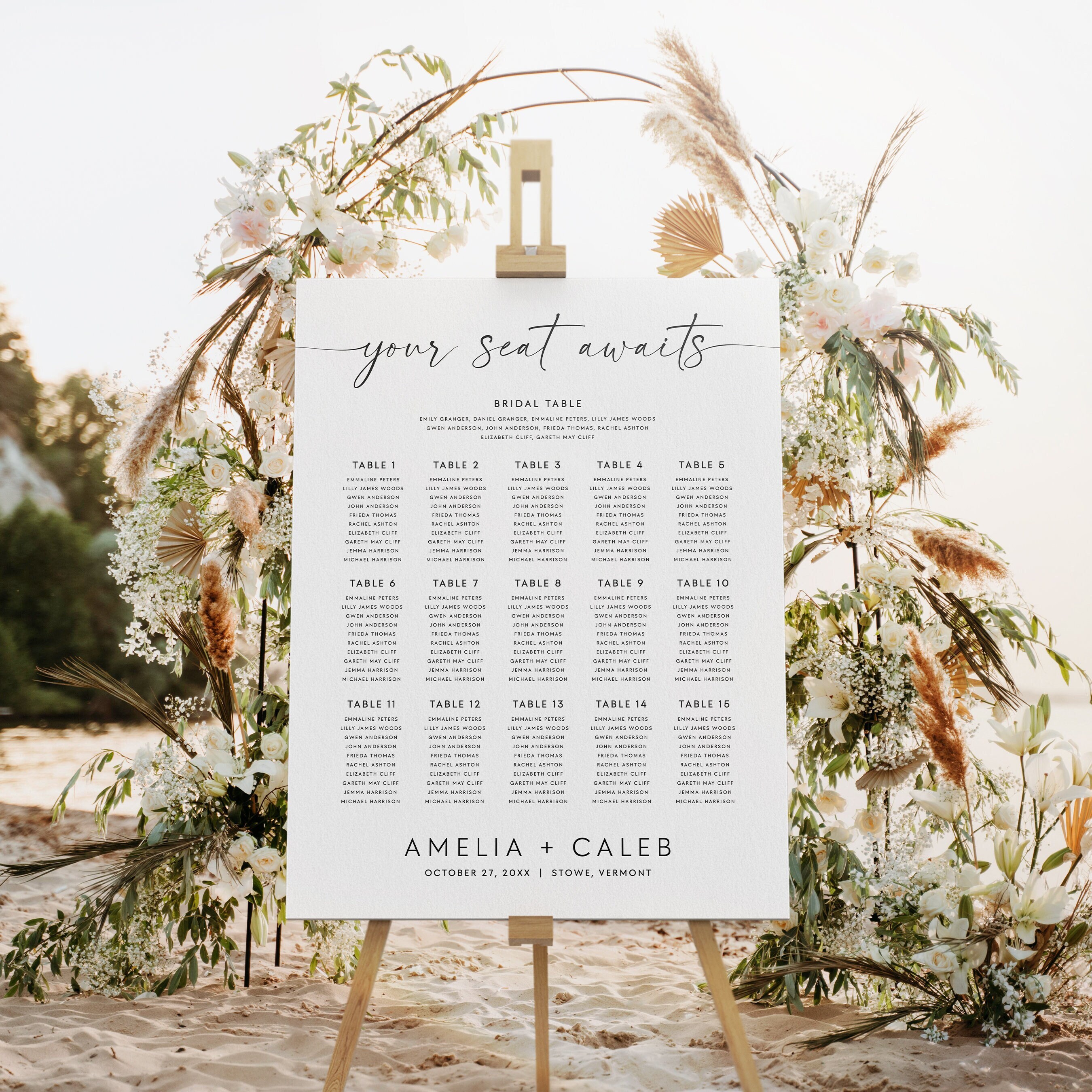 Minimalist Large Wedding Seating Chart With Bridal Table Sign Etsy