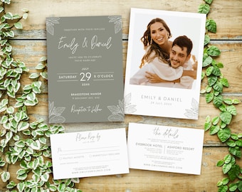 Sage Green Wedding Invitation Card Suite | Editable Template | Modern Minimalist Templett Invitation Set | Do It Yourself Invite DIY #SG1