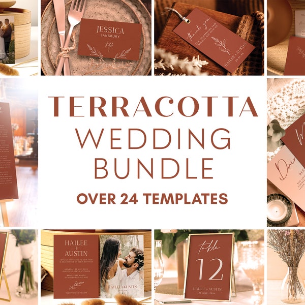 Terracotta Wedding Sign Templates Bundle Editable Modern Minimalist Wedding Template, Burnt Orange Bundle, Large Wedding Sign Bundle #AU1