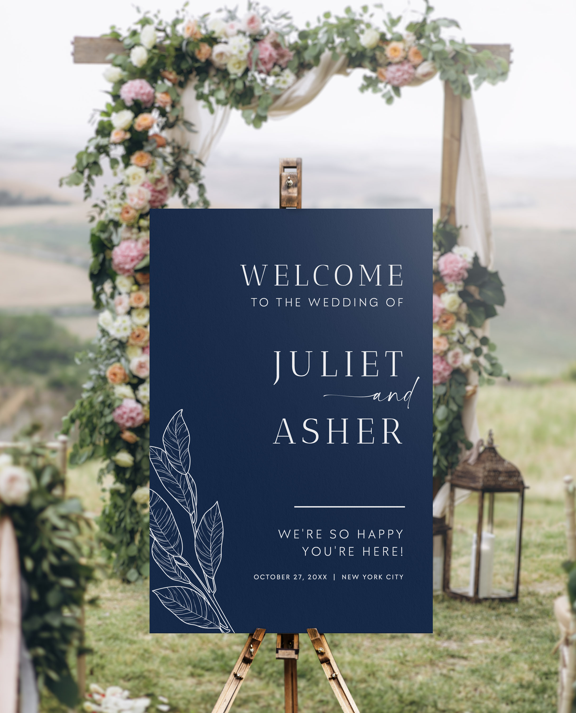 Rustic Navy Blue Wedding Welcome Sign Printable Template, Editable Boho ...