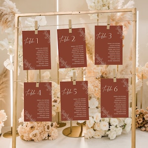 Burnt Orange Seating Chart Cards Template | Boho Seating Chart Signs | Terracotta Wedding | Minimalist Rust Wedding Seating Chart Cards #H1
