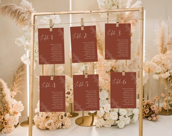 Burnt Orange Seating Chart Cards Template | Boho Seating Chart Signs | Terracotta Wedding | Minimalist Rust Wedding Seating Chart Cards #H1
