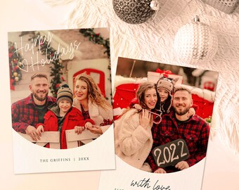 Minimal Photo Christmas Card Template | Modern Minimalist Holiday Photo Card | Family Holiday Card | Printable DIY Xmas Photo Card Boho #MC1