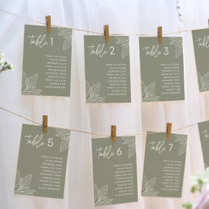 Sage Green Sitzplan Karten Vorlagen | Bearbeitbare Boho Hochzeit Sitzplan Zeichen | Individuelle Hängesitzplatzkarte | Modern Minimal #SG1