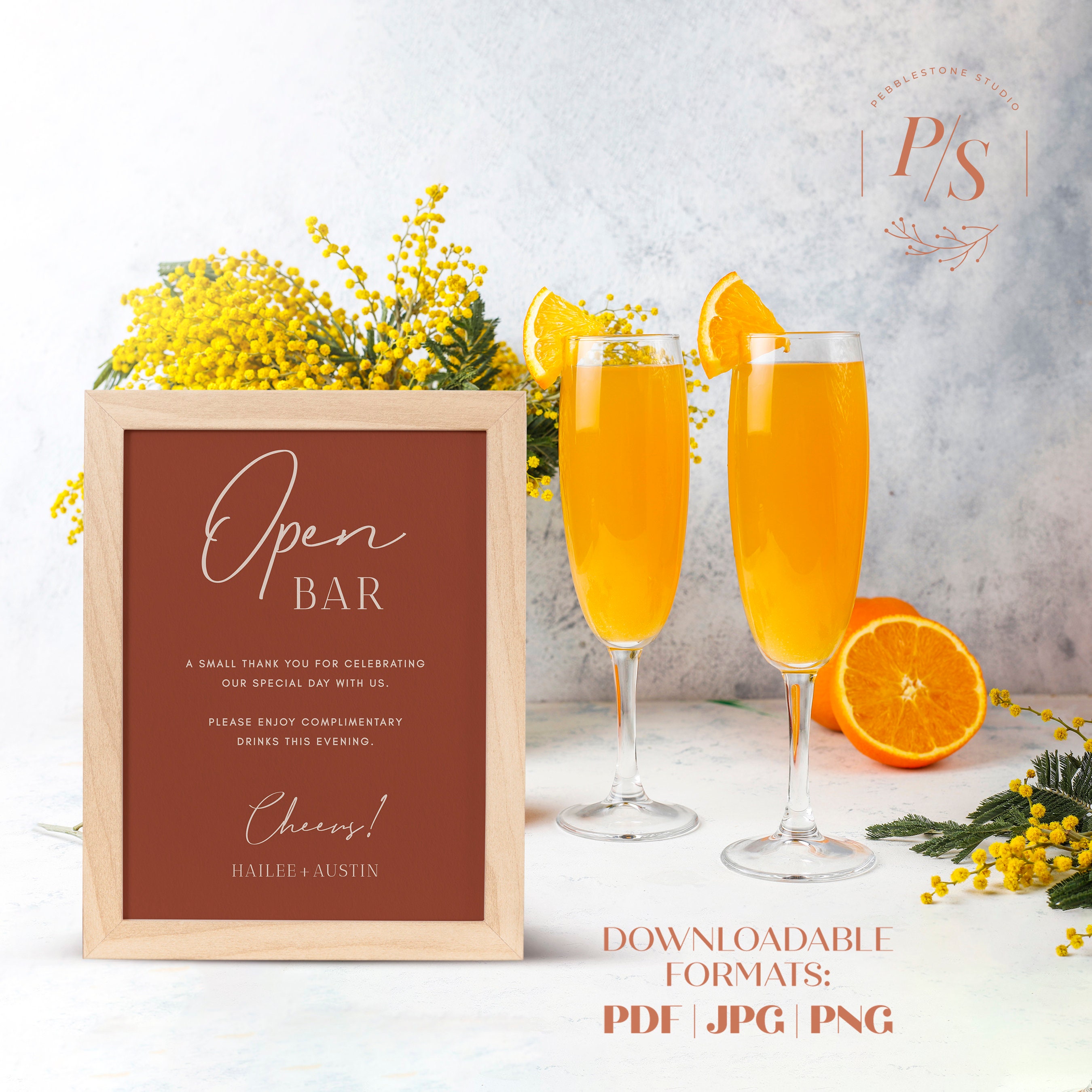 Small Open Bar Table Sign Template for Terracotta Wedding, Editable ...