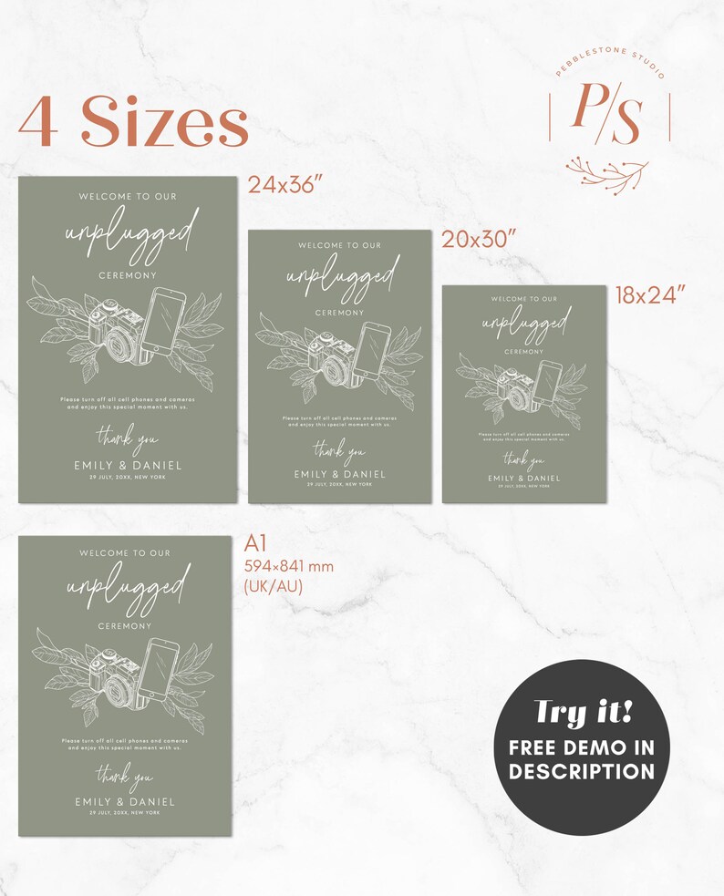 Sage Unplugged Wedding Sign Template Printable Minimalist - Etsy