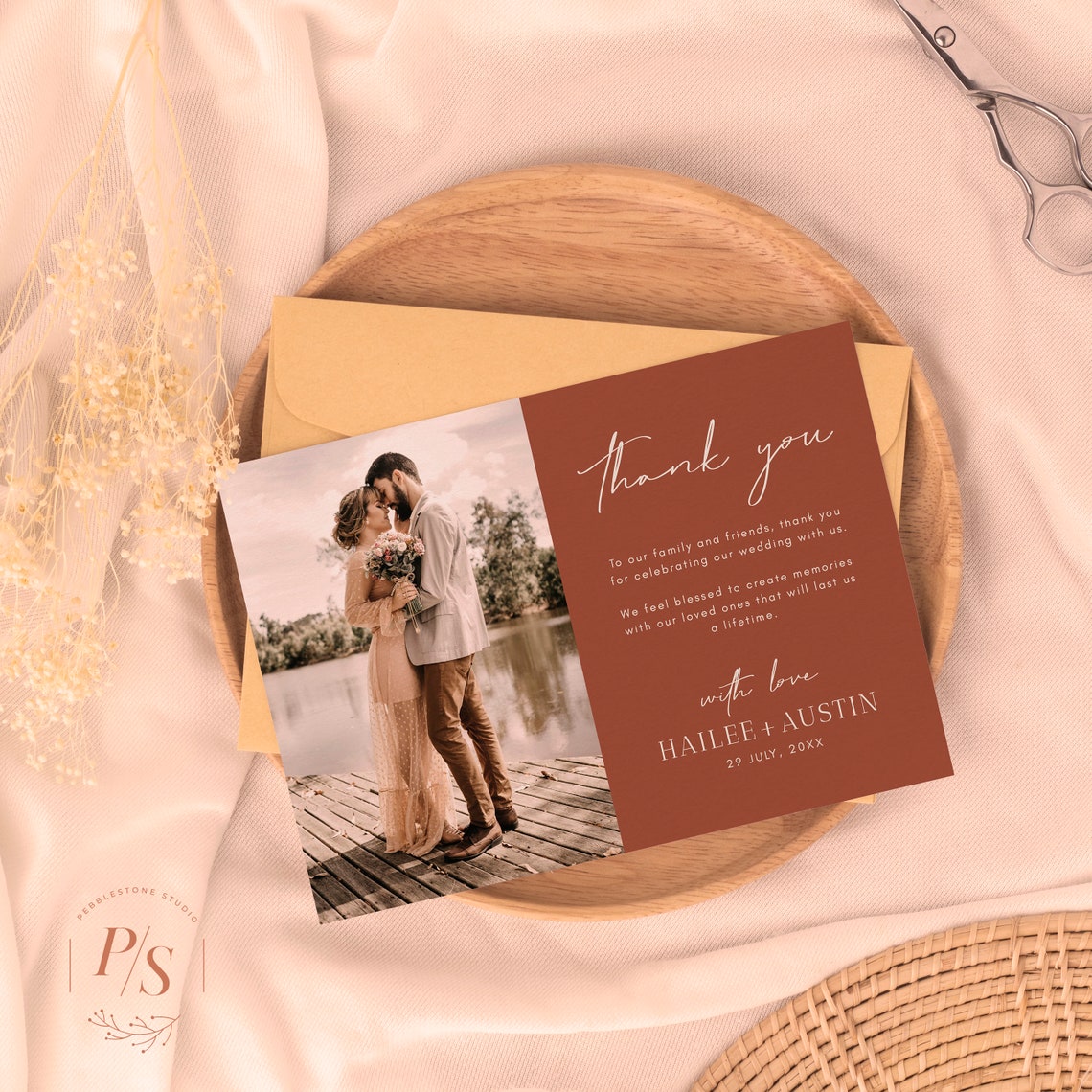 Terracotta Wedding Photo Thank You Card Editable Template | Burnt ...