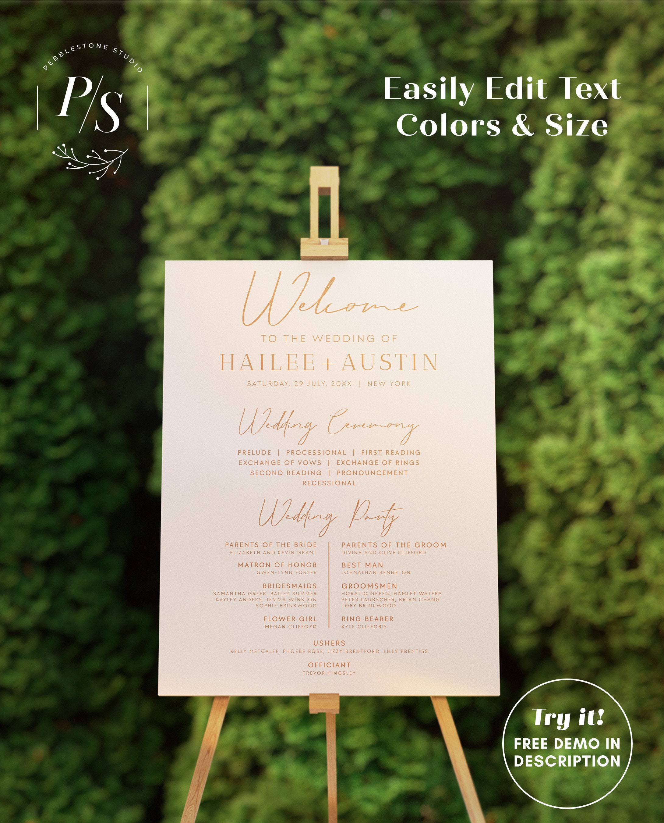 Terracotta Wedding Ceremony Program Sign Template Burnt Orange Wedding ...