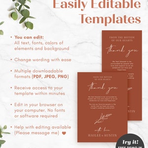 Terracotta Wedding Table Thank You Card | Editable Thank You Note ...