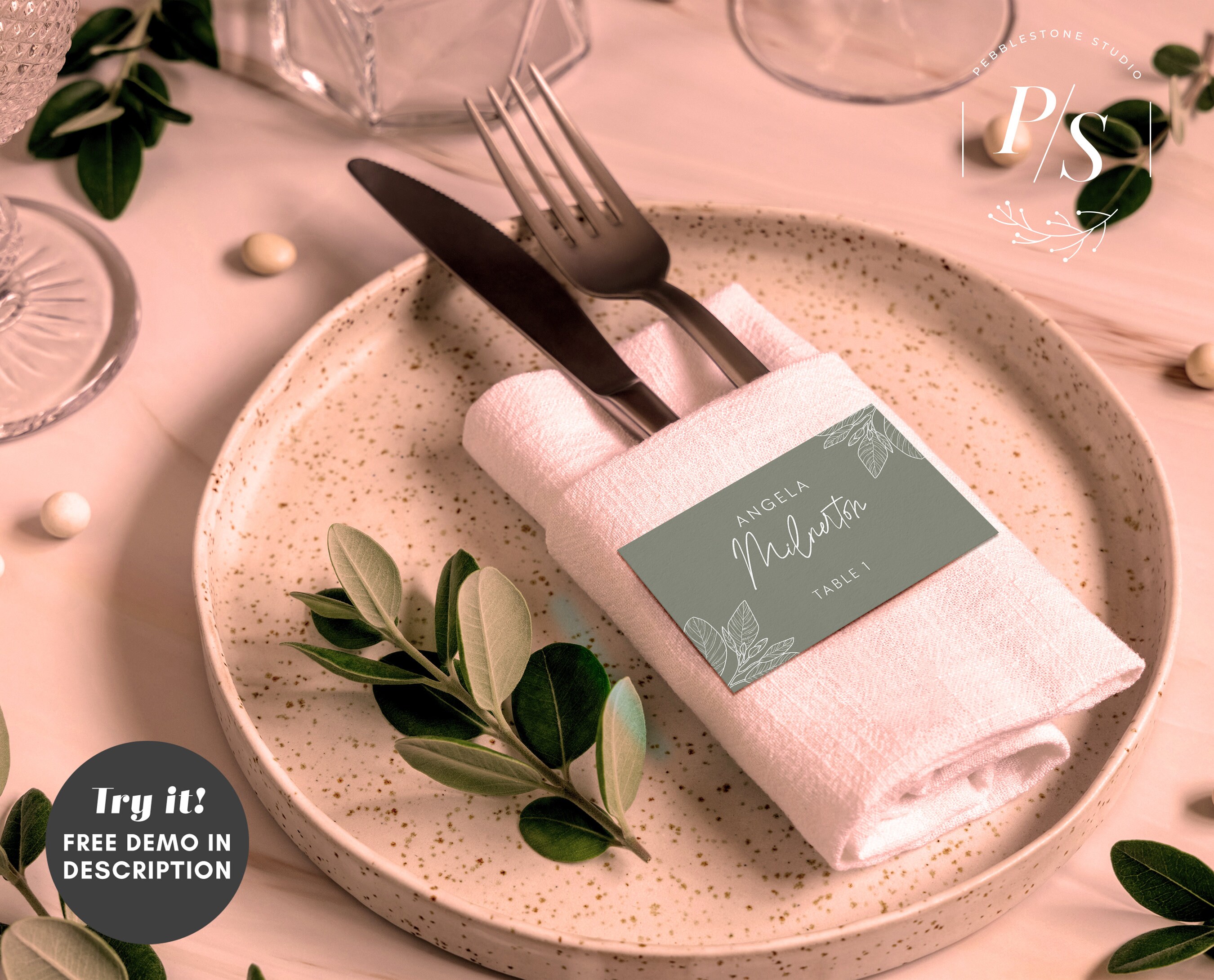 Sage Green Name Place Cards Wedding Templates Printable Tented Place ...