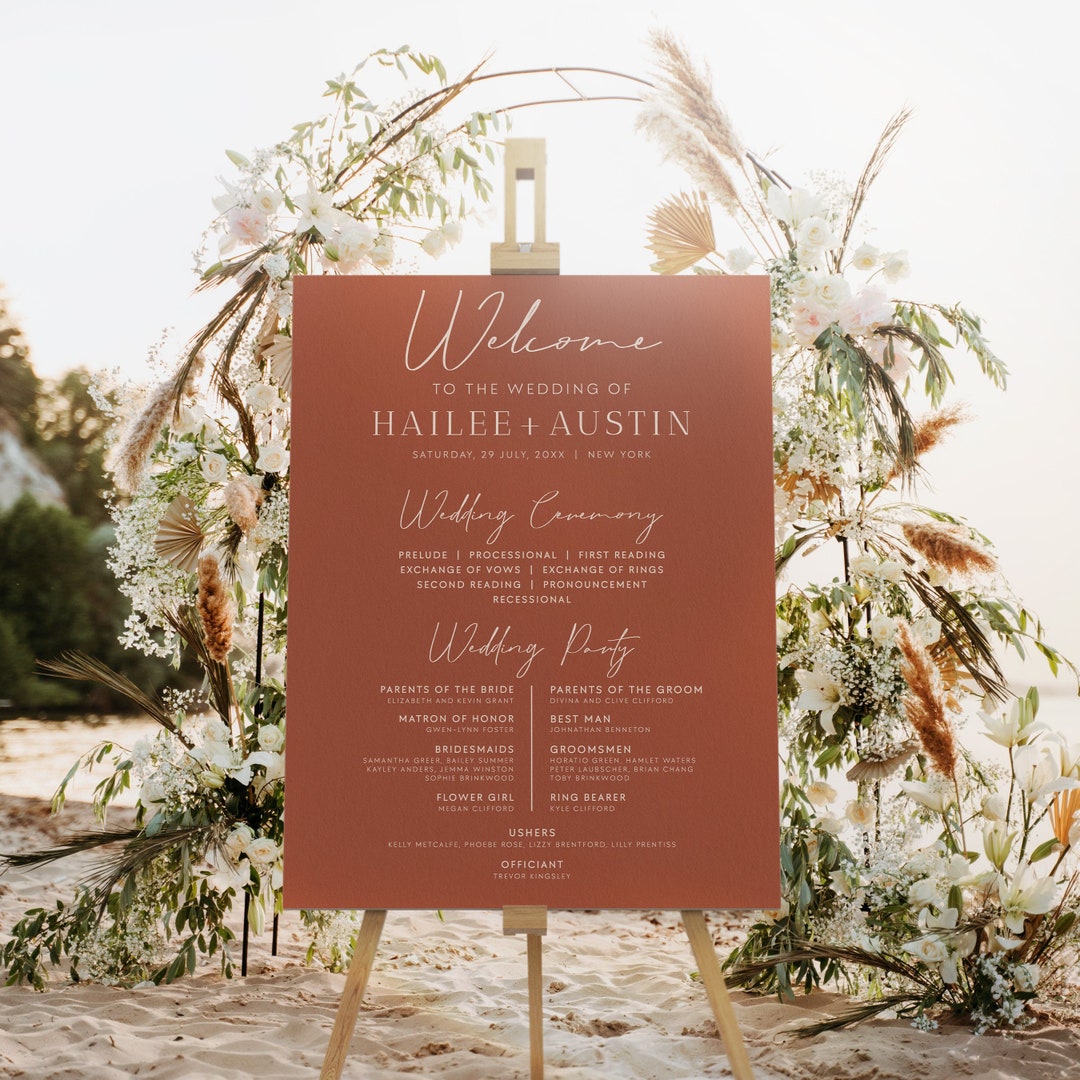Terracotta Wedding Ceremony Program Sign Template | Burnt Orange ...