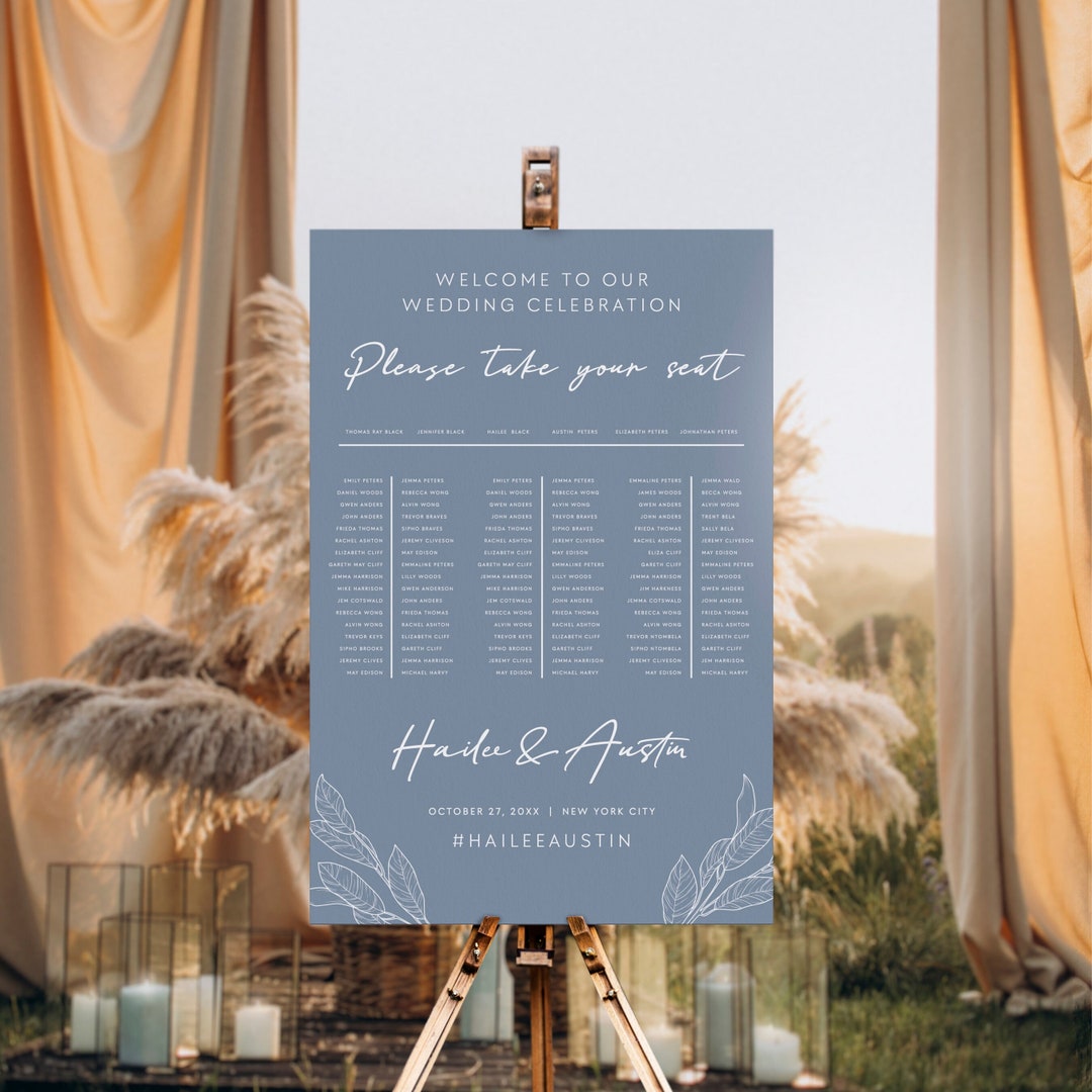 Dusty Blue Wedding Banquet Table Seating Chart, Boho Banquet Seating ...