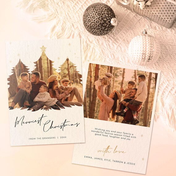 Boho Christmas Family Photo Card Template | DIY Xmas Tree Card (Digital)