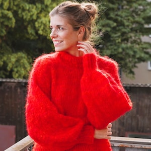Pattern: Oversized Mohair Sweater "VERTINA" | red mottled | for beginners | Video | english