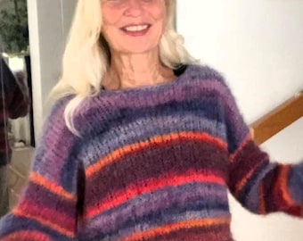 Knitting instructions: Mohair sweater "VERTINA STRIPE" | for beginners | with video | German