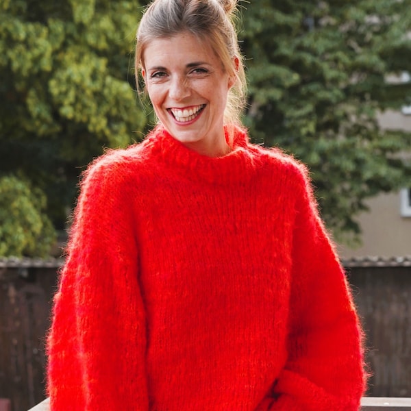 Knitting instructions: Oversized mohair sweater "VERTINA" | red mottled | for beginners | for beginners | with video | German | english