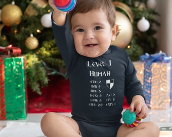 Niveau 1 Menselijke Baby Onesie Dungeon Master cadeau Dungeon master geschenken kerkers en draken cadeau dnd speler cadeau dnd DM cadeau dnd baby dnd