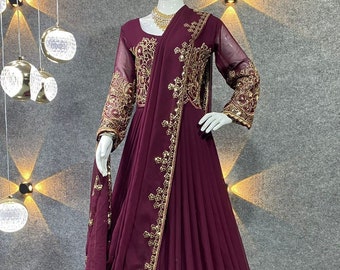 Designer Georgette Anarkali Gown With Dupatta Fully Stitched dress For Women, anarkali suit, wedding long gown,Anarkali Gown For Functions