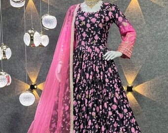 Indian Flared Anarkali Gown With Dupatta, Ethnic Ceremony Party Wear Dress For Girls, Pakistani Beautiful Ruffle Maxi Outfit for Women