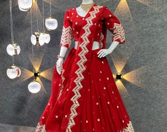 Red Chaniya Choli For Navratri, Wedding lehenga Embroidery And Sequence Work  Lehenga, Stitched Lehenga Choli, Designer Lehenga choli