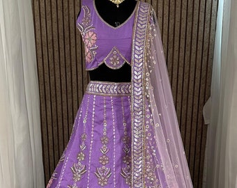 Lavender Lehenga Choli For Women, Embroidery Work Designer Lehenga Choli, Stitched Lehenga Choli, Lehenga Blouse, Indian lehenga skirt