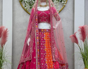 Roze Lehenga voor vrouwen, ontwerper Indiase traditionele Ghagra Choli, bruiloftskleding Lehenga bruidsmeisjes Sangeet Mahendi functie slijtage Lehenga