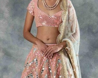 Pink lehenga choli Partywear lehenga for women Designer lehenga skirt Bridal lehenga blouse Indian dress Wedding lehenga crop top Blouse