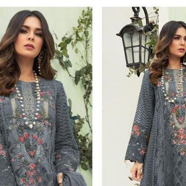 Pakistanische Damenbekleidung, Designer Salwar Kameez mit Dupatta Kleid, Hochzeitsfeier tragen, Weihnachtsspezielle schwere Georgette Stickerei Arbeitsanzug