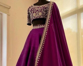 Purple Heavy Work Lehenga Choli With Stitched Blouse For Girls, Indian Pakistani Wedding Mehendi Reception Ethnic Party Wear Lehenga