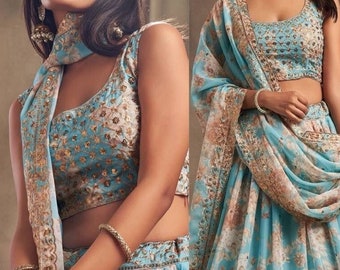 Gedrukte Lehenga choli, Indiase lehenga kant-en-klare lehenga, bruidsmeisjes lehenga Bruiloft Lehenga Print Lengha, bollywood ontwerper ghagras