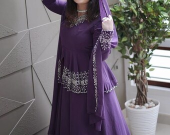 Sharara Gharara met Lehenga Choli voor vrouwen, Pakistan Islamitische Nikkah Draag kant-en-klare Indiase jurk Georgette Stof met volgorde