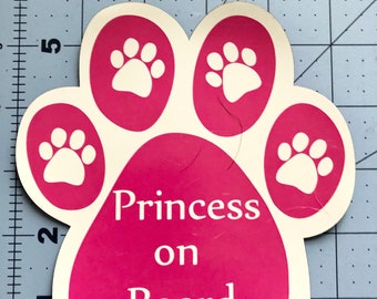 Princess on Board Pink & White Paw Print-Shaped Magnet