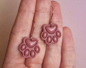 Clay Dog Earrings, Dog Paw Earrings, Animal Jewelry, Puppy Earrings, Pink Dangle Earrings, Unique Jewellery Clay, Dog Lover Gift for Women