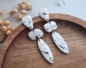 Black and White Earrings, Clay Earrings Handmade, Long Drop Earrings, Handmade Jewelry UK, Unique Jewelry for Women, Gift for Her birthday