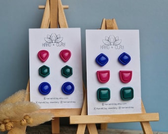 Assorted Stud Earrings Pack, Bright Earrings, Set of 3 Earrings, Minimalist Stud Set, Handmade Jewelry for Her, Birthday Gift for Women, BFF