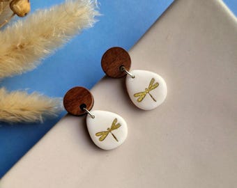 Boho Earrings, Dragonfly Earrings, Beige Jewelry, Everyday Jewelry, Work Outfit, Earrings for Work, Nature Lover Gift, Gifts for Her, BFF
