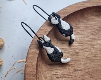 Black and White Cat Earrings, Clay Earrings Cute, Cat Lover Gifts, Crazy Cat Lady Gifts, Animal Lover, Cat Earrings Dangle, Kitty Earrings