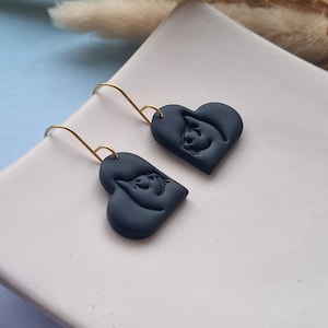 Cat Earrings Dangle, Black Cat Earrings, Heart Earrings For Friends, Cat Lover Gift, Handmade Jewellery, Heart Earrings, Anniversary Gifts
