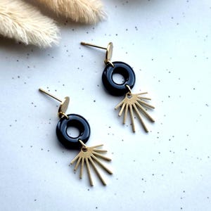 Classy Earrings, Black and Gold Earrings, Boho Earrings, Handmade Jewelry, Black Earrings Dangle, Gift Ideas for Her, Birthday Gift Women