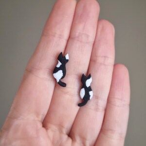 Black and White Cat Earrings, Clay Earrings Cute, Cat Lover Gifts, Crazy Cat Lady Gifts, Animal Lover, Cat Earrings Studs, Kitty Earrings image 6