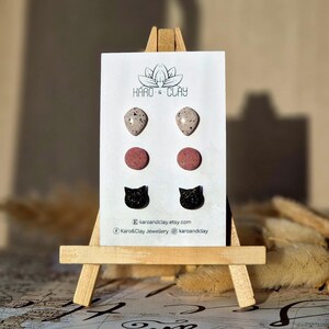 Assorted Stud Earrings Pack, Dainty Clay Earrings, Set of 3 Earrings, Minimalist Stud Set, Handmade Jewelry for Her, Birthday Gift for Women
